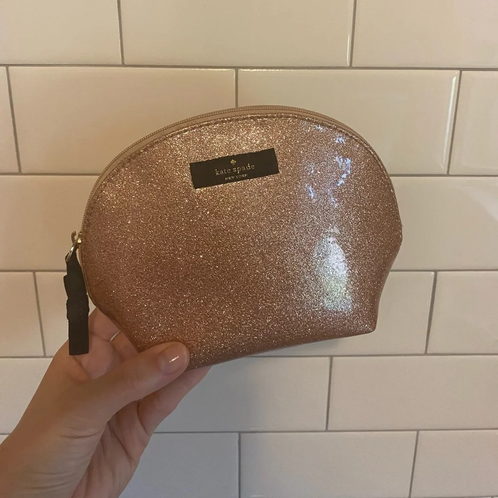 kate spade rose gold glitter cosmetic pouch